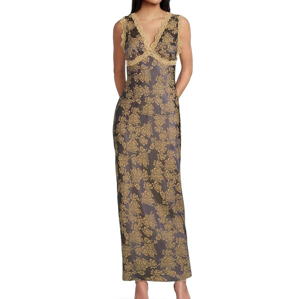 Allison & Kelly Floral Lace Trim Romantic Cottagecore Slip Maxi Dress XS
